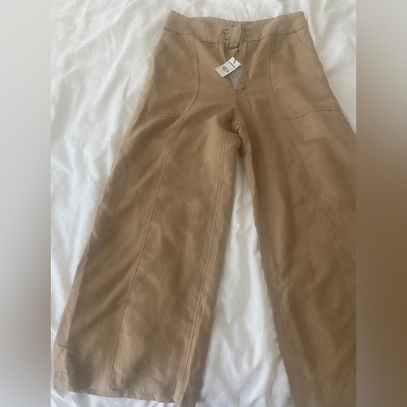 Super High Waisted Linen Blend Cropped Wide Leg Utility Pant - Picture 3 of 4